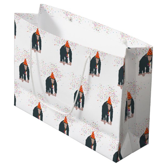 Grand Sac Cadeau Singe Chimpanzé Fête Animaux Fête Fête (Devant Angle)