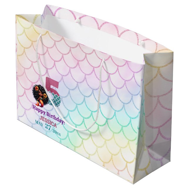 Grand Sac Cadeau Sirène Africaine Américaine 5E Anniversaire (Dos Angle)