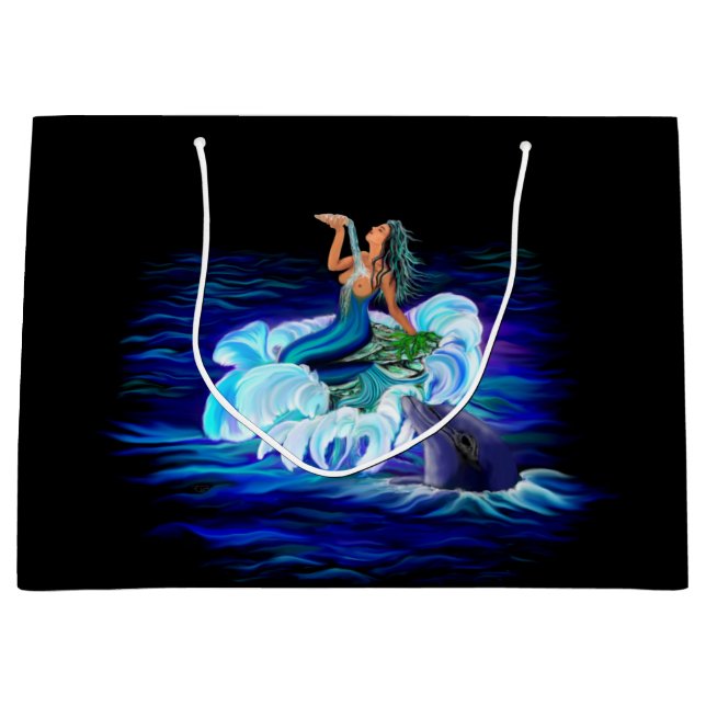 Grand Sac Cadeau Sirène avec dauphin (Devant)
