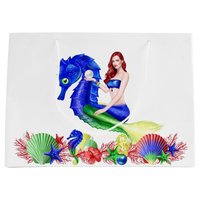 Grand Sac Cadeau Sirène Bleu Profond  (Devant)