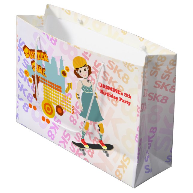 Grand Sac Cadeau Skater Park Fun Girl Birthday Party (Devant Angle)