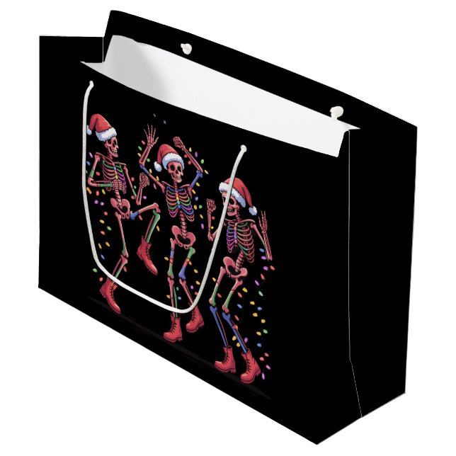 Grand Sac Cadeau Skeleton Christmas Dancing Skeleton Lights Joyeux (Devant Angle)