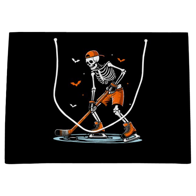 Grand Sac Cadeau Skeleton Hockey sur glace Halloween garçons Drôle  (Devant)
