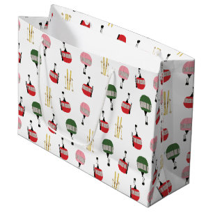 Grand Sac Cadeau Ski d'hiver Gondola retro blanc