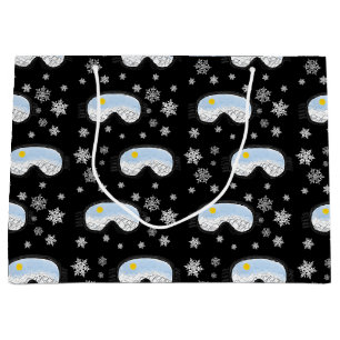 Grand Sac Cadeau Ski Goggets Mountain View Flocs de neige Noir