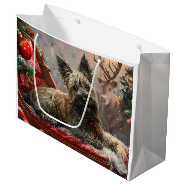 Grand Sac Cadeau Skye Terrier Chien Festif de Noël (Devant Angle)