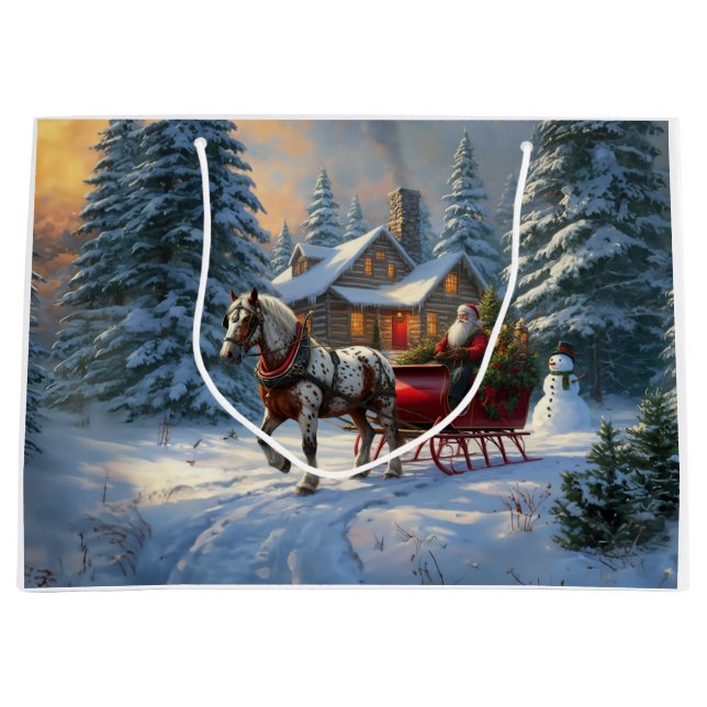 Grand Sac Cadeau Sleigh Père Noël à cheval de Noël (Devant)