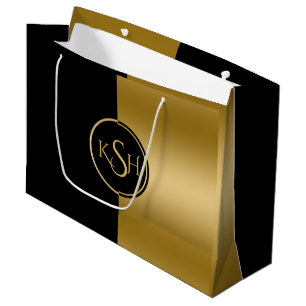 Grand Sac Cadeau Slick Gold & Black Design géométrique moderne