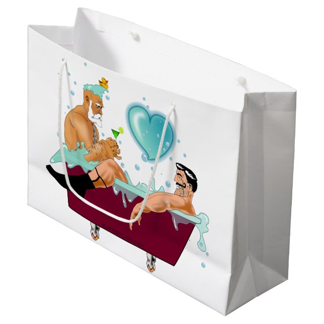 Grand Sac Cadeau SlipperyJoe's deux gays hommes aiment la baignoire (Devant Angle)