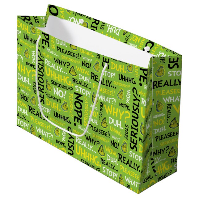 Grand Sac Cadeau Snarky Grinch | Grinch Snarky Phrase Motif (Devant Angle)
