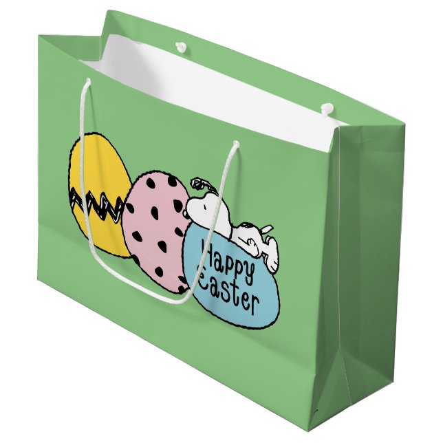 Grand Sac Cadeau Snoopy - Bonne Pâques (Devant Angle)