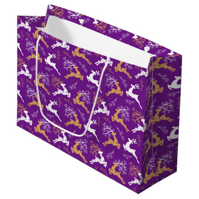 Grand Sac Cadeau Snowflake Gold Blanc rennes Noël violet violet (Devant Angle)