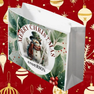 Grand Sac Cadeau Snowman mignon Noël souhaits Plaque en papier