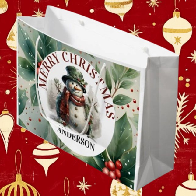 Grand Sac Cadeau Snowman mignon Noël souhaits Plaque en papier (Spread joy this holiday season with Brett's Snowman gift bag!)