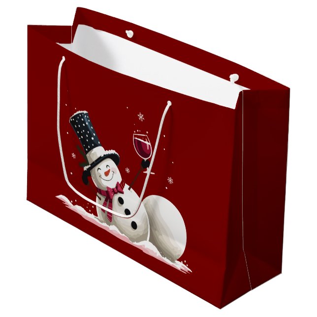 Grand Sac Cadeau Snowman With Wine Christmas Gift Xmas Holiday  (Devant Angle)