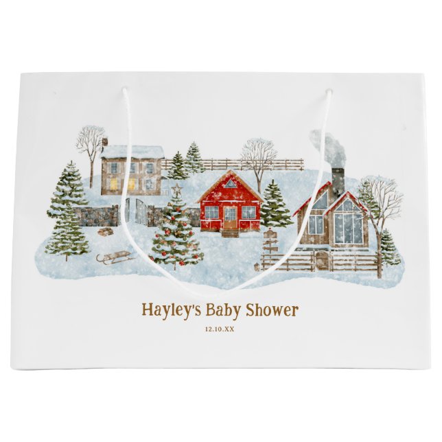 Grand Sac Cadeau Snowy Village Winter Holiday Favors (Devant)