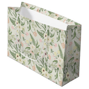 Grand Sac Cadeau Soft Mint Green Garden Motif
