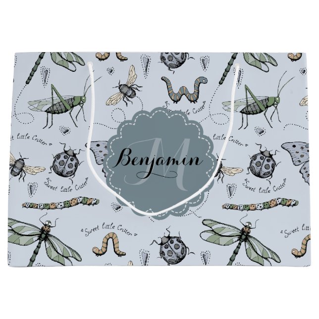 Grand Sac Cadeau Soft Pastel Blue Boho Baby Bugs Enfants & Bébé (Devant)