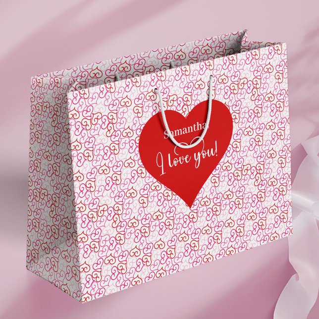Grand Sac Cadeau Soft Pink Hearts I Love You Personalized Valentine (Soft Pink Hearts I Love You Personalized Valentine Large Gift Bag)