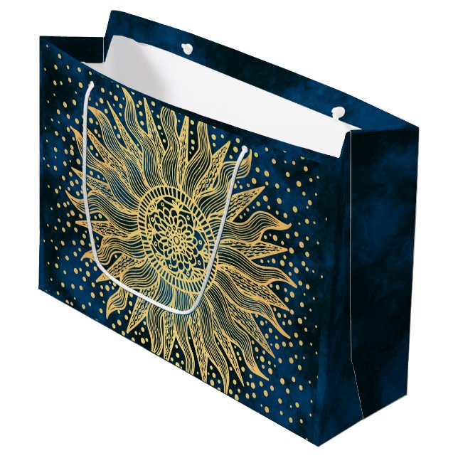 Grand Sac Cadeau Soleil or céleste Mandala Boho (Devant Angle)