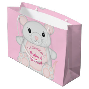 Grand Sac Cadeau Souris Baby shower rose