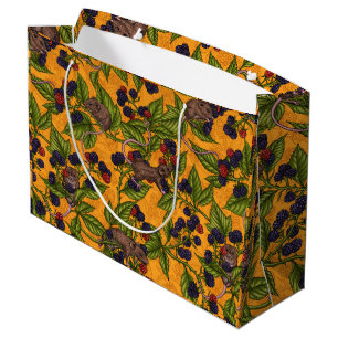 Grand Sac Cadeau Souris et mûres sur jaune