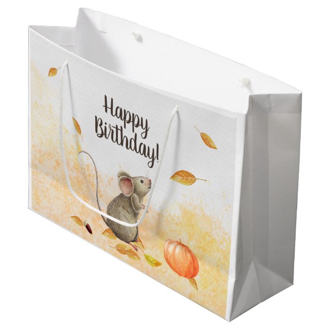 Grand Sac Cadeau Souris Whimsical Automne Anniversaire (Devant Angle)