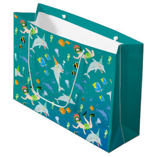 Grand Sac Cadeau Sous la mer dauphins et fête d'anniversaire garçon