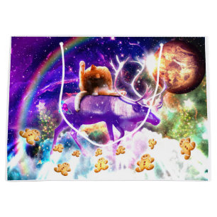 Grand Sac Cadeau Space cat licking itself