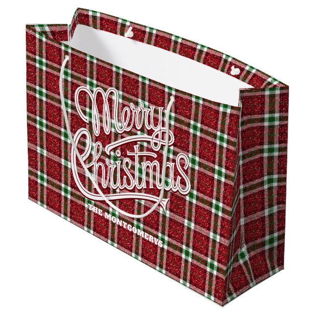 Grand Sac Cadeau Sparkly Christmas Plaid  (Dos Angle)