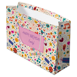 Grand Sac Cadeau Spectacle télé AMIS Birthday Watercolor rose girly