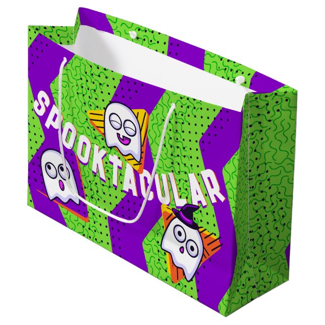 Grand Sac Cadeau Spooktacular Ghosts Green Party Bag (Devant Angle)