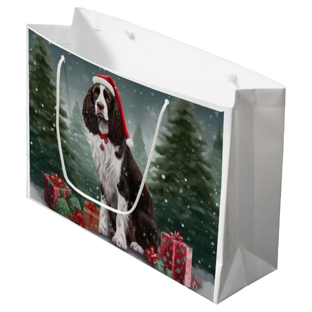 Grand Sac Cadeau Springer Spaniel Chien dans la neige Noël (Devant Angle)