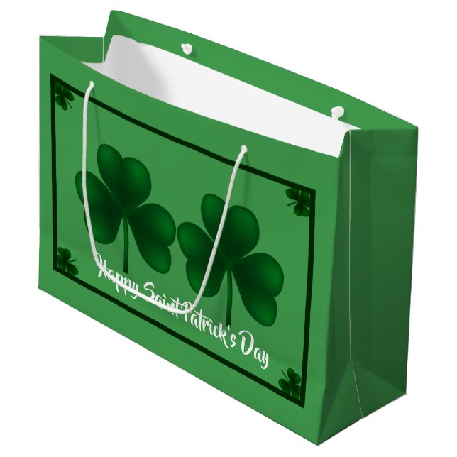 Grand Sac Cadeau St Patrick's Day shamrock LGB (Devant Angle)