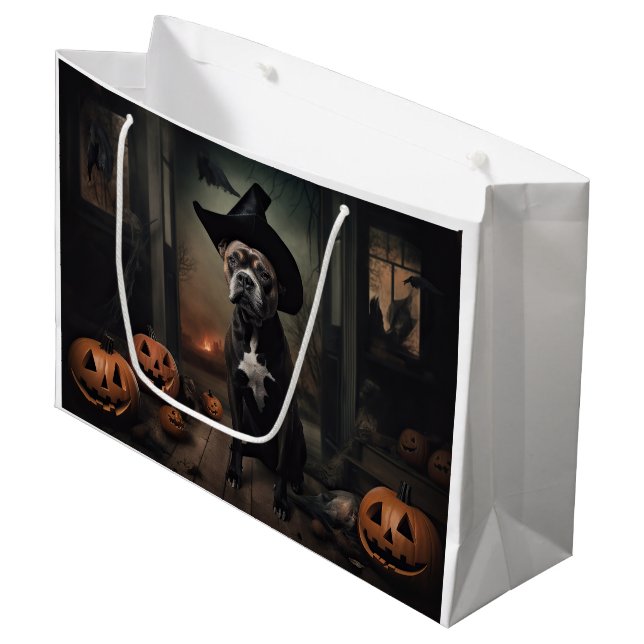 Grand Sac Cadeau Staffordshire Terrier Citrouilles Halloween effray (Devant Angle)