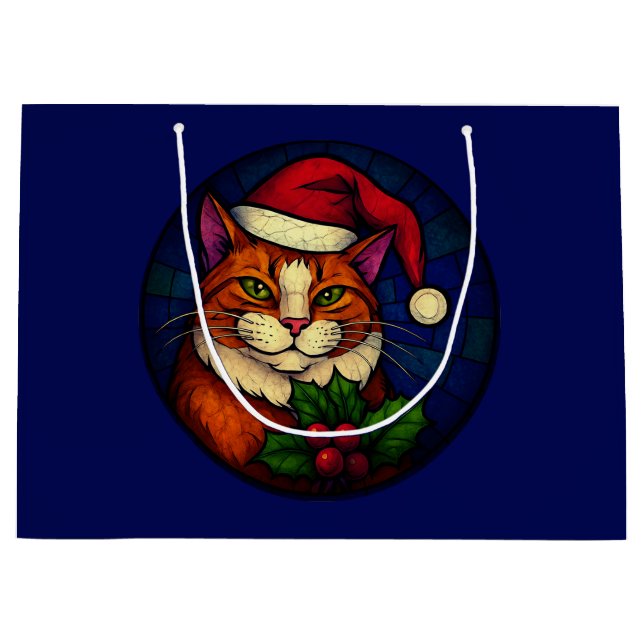 Grand Sac Cadeau Stained-Glass Christmas Orange Tabby Cat (Devant)