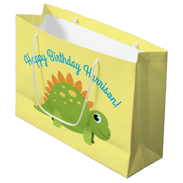 Grand Sac Cadeau Stegosaurus Dinosaur fête d'anniversaire (Devant Angle)