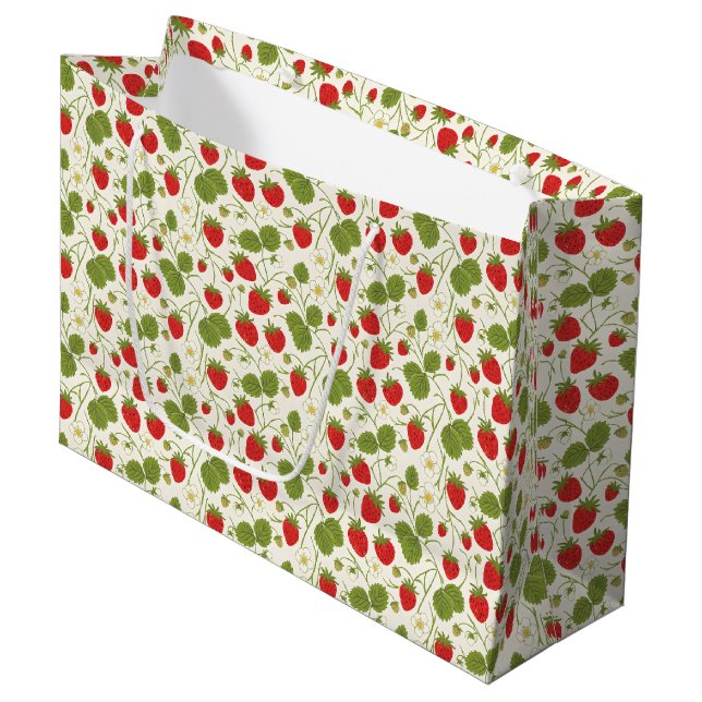 Grand Sac Cadeau Strawberry Blossoms and Berries Pattern (Devant Angle)