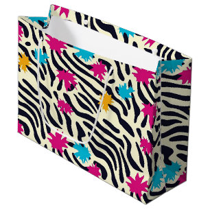 Grand Sac Cadeau Stripes zébrées Abstraites avec pellicule de peint