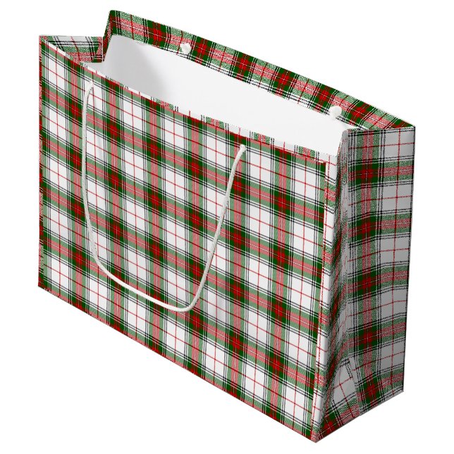 Grand Sac Cadeau Stuart / Stewart tartan blanc rouge vert plaid (Devant Angle)