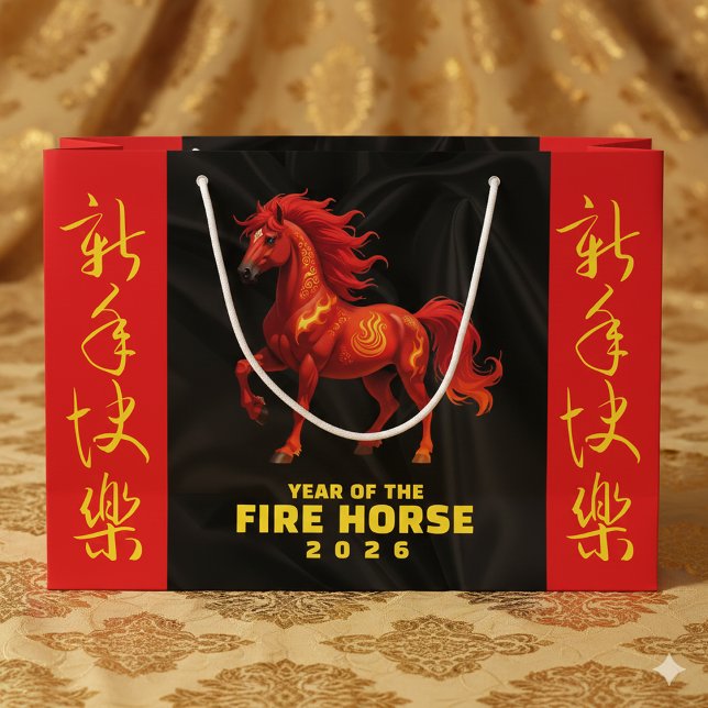Grand Sac Cadeau Stunning Chinese Year of the Fire Horse 2026 (Year of the Fire Horse 2026 Large Gift Bag Cover Photo 1)