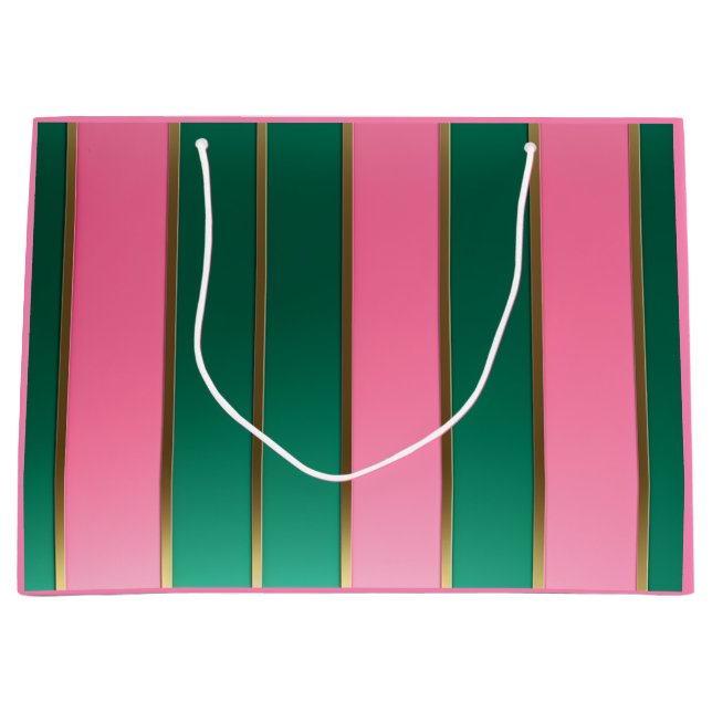 Grand Sac Cadeau Stunning Pink & Green Modern Stripes  (Devant)