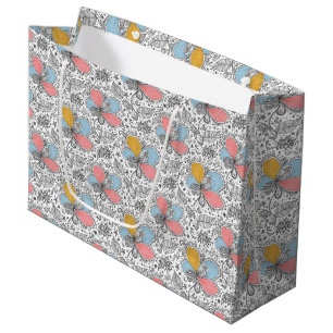 Grand Sac Cadeau Style d'art de griffonnage abstrait floral rose bl