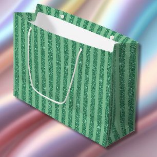 Grand Sac Cadeau Style de bandes verticales en vert jade classique 