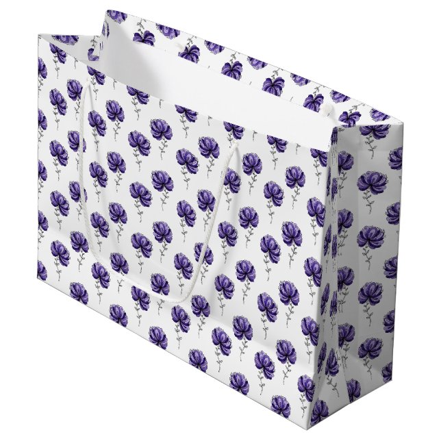 Grand Sac Cadeau Style de dessin abstrait de fleur violette (Devant Angle)