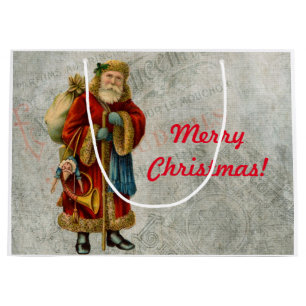 Grand Sac Cadeau Style vintage Père Noël Père Noël