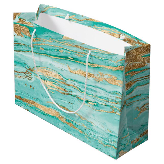 Grand Sac Cadeau Stylish Mint Gold Abstract Marble Liquid Paint (Dos Angle)