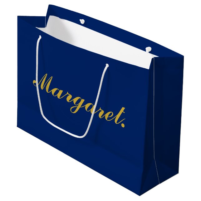 Grand Sac Cadeau Stylish Navy Large Personalized Gift Bag with Name (Devant Angle)