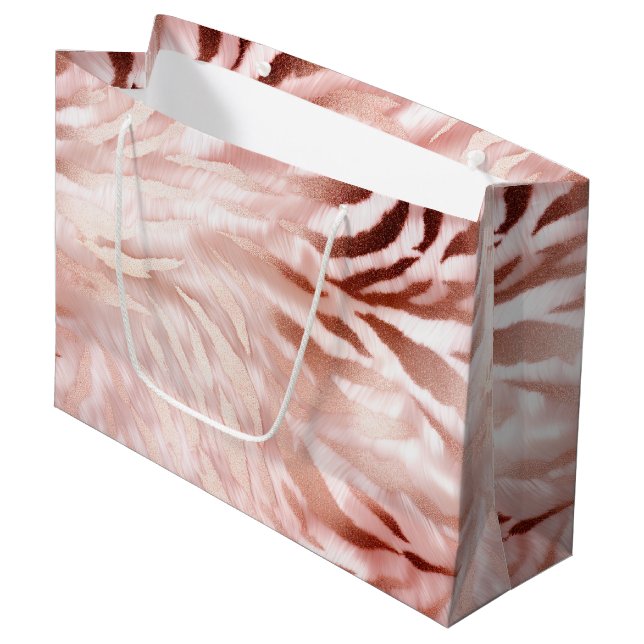 Grand Sac Cadeau Stylish Rose rose rose rose or Zebra Glam Glitz (Devant Angle)