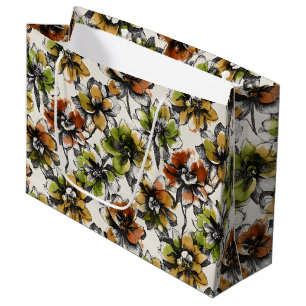 Grand Sac Cadeau Stylo et encre Fleurs Lavis d'Alcool Abstrait Moye